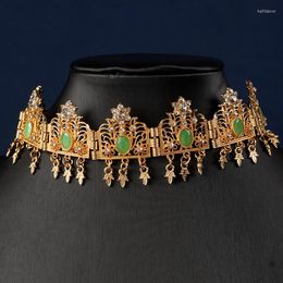 Hair Clips Fluorescent Green Stone Chain Gold Plated Algerian Wedding Accessories Bijoux De Tete Mariage Ethnic Jewellery