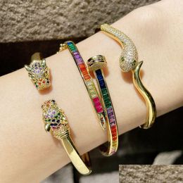 Bangle Hip Hop Colorf Zircon Nail Bracelets Bling 18K Real Gold Plated Rap Lover Couple Jewelry Drop Delivery Dhxk3