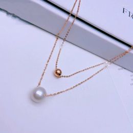 Chains 18K Rose Gold Necklace AU750 8mm Round Pearl Double