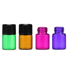 1000pcs/lot 1ml 2ml Mini Amber pink Glass Bottle with Orifice Reducer and Cap Small blue purple Essential Oil Vials Wdpkt