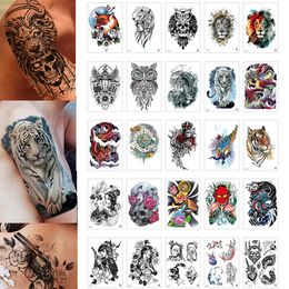 Temporary Tattoos 100 Piece Wholesales Waterproof Tattoo Sticker Tiger Skull Dragon Snake Flower Body Arm Mandala Cool Sleeve Man Women 230616