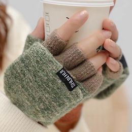 Five Fingers Glove Knitted Flip Fingerless Exposed harf Finger Mittens Winter Warm Thickened Glove Knitting Wool Touchscreen 230615