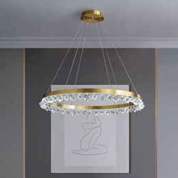 American Brass Crystal Pendant Lamps Nordic Round Copper Hanging Pendant Lights Fixture European Luxury Home Indoor Living Dining Room Bedroom Lamparas Luminaria