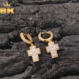 Ear Cuff THE BLING KING Cross Drop Earrings Paved Baguettescz Cubic Zirconia Hiphop Jewellery Unisex Large Stud Punk Earrings For Gift 230615