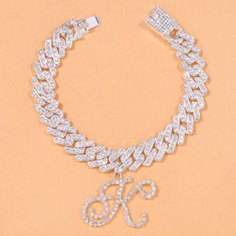 Anklets Az Iced Initial Cuban Link Anklet Wholesale Bracelet Beach Accessories 26 Letter Foot Chain Large Lady Ankle Rhinestone Jewelry 230608