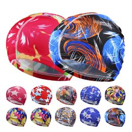 Swimming Caps Women Men Adults Elastic Fabric Nylon Swimming Cap Swim Pool Water Sport Bathing Colorful Flowers Printed Solid Colors Caps Hat 230616