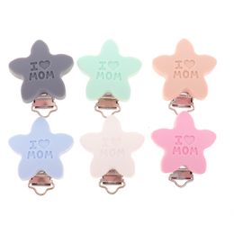 Mobiles Silicone Baby Star Pacifier Clip 10pc BPA Free Teether Soother Clasp DIY Teething Necklace Chain Holder Accessory I LOVE MOM 230615