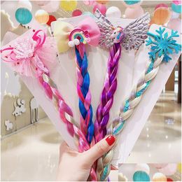 Pony Tails Holder Colorf Cartoon Rainbow Snowflake Butterfly Bow Knot Hairpiece Braid Headband Ponytail Rubber Bands Clip Rings Kids Dhfyu