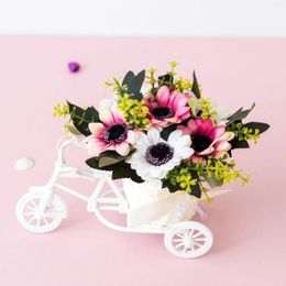 Decorative Flowers Nostalgic Bicycle Artificial Flower Decor Plant Stand Chrysanthemums Rattan Bike Desktop Mini Garden Home