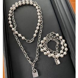 Chains Famous Designer Brand Top Quality 925 Silver Platinum Plated Pearl Chain Necklace Lock Bracelet Women Luxury Wedding Jewellery