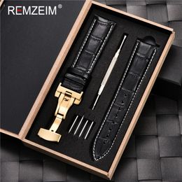 Watch Bands REMZEIM Men Women Replace 16 17 18 19 20 21 22 23 24mm Genuine Leather Strap Watch Band With Watchband Box Watch Accessories 230615