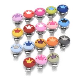 Baby Teethers Toys 10Pcs Silicone Dentition Round Shape Crown Clips DIY Food Grade Baby Soother Pacifier Chain Accessories Teether Dummy Draft Clip 230616