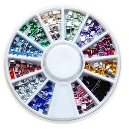 12 Colors 3D Metal Square Flatback Shiny Glitter Rhinestones Crystal Gem Wheel DIY Nail Art Decorations Phone Jewelry Tips