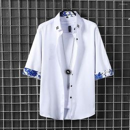 Men's Casual Shirts Men Shirt Turn-down Collar Summer Mid Length Top Garment