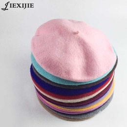 Berets 100 wool beret painter cap baked wheat cake cap warm girl High Quality Women Beret Warm Female Bonnet Hats Solid Colour Winter Z0613