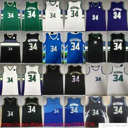 Giannis 34 Antetokounmpo Jersey Ed Basketball with 6 Patch White Black Purple Retro Jerseys 2023 New Blue City Shorts