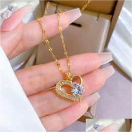 Pendant Necklaces Bling Stainless Steel Heart Shape Necklace 18K Real Gold Plated Classic Jewellery Drop Delivery Pendants Dhldw