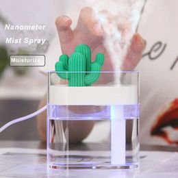 Humidifiers 160ML Ultrasonic Air Humidifier Clear Cactus Colour Light USB Essential Diffuser Car Purifier Aroma Diffusor Mist