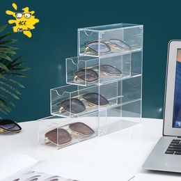 Sunglasses Cases ACE Drawer Type 4-Layer Eyewear Stand Glasses Storage Box Adjustable Transparent Organiser Sunglasses Case Holder 230615