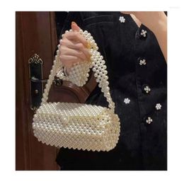 Evening Bags Elegant Bead Crossbody MIni Phone Purse Handmade Woven Pearl Women Handbags Ladies Wedding Party Cluth Shoulder Bag