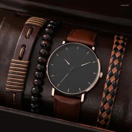 Wristwatches 4pcs Men Black Quartz Watches With Bracelets Watch Sets Business Fashion Casual Round Pointer For Daily Sports