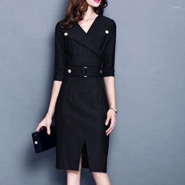 Work Dresses High Quality Ladies Spring Autumn Office Wear Elegant V Neck Women Dress Suit Business Formal Female Clothes Oversize