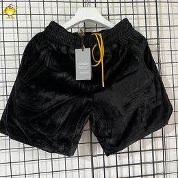 Velvet Shorts Men Woman 2023 Streetwear 1 Quality Fashion Casual Stretch Yellow Drawstring Black Breeches