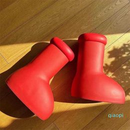 designer boy Big Red Boots Cartoon tall boot Rubber sneakers shoes Round Toes knee-high Wellies luxury designers mischievous shoe