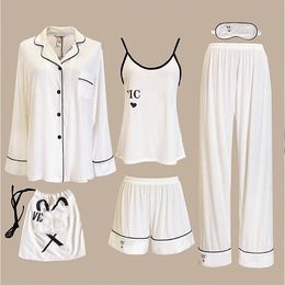 Classic Modal Pyjamas Comfortable Sexy Long Sleeve Simple Sleepwear womens Six Pieces Home Wear Set