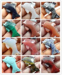 Pendant Necklaces 38 40MM Natural Stone Pendants Dolphin Mixing Gem Necklace Loose Bead A58