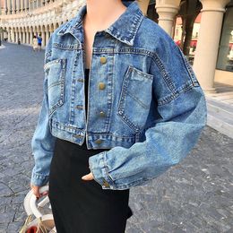 Women's Jackets Loose Women Vintage Simple Spring Autumn Chic Denim Korean Solid Color Long Sleeve Womens Jacket All-match