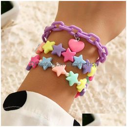 Charm Bracelets 3Pc/Set Fashion Candy Color Acrylic Stars Heart Charms Pendant Pearls Cute Bracelet Bangles Sets For Women Girls Bir Dhrbw
