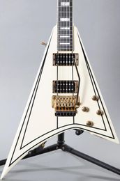 Upgrade Jack son Randy Rhoa RRV Concorde V White Black Line Electric Guitar Floyd Rose Tremolo Bridge Whammy Bar Gold Hardware Block Inlay