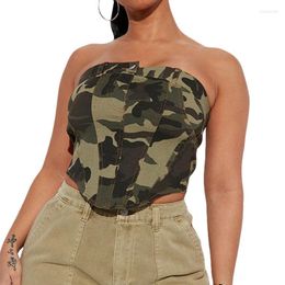 Women's Tanks Women Tube Tops Corset Y2k Streetwear Summer Clothes 2023 Skinny Sleeveless Backless Off Shoulder Camouflage Bandeau Crop