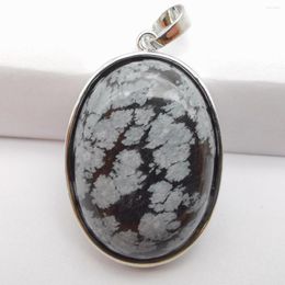 Pendant Necklaces Snowflake Obsidian Stone Bead Oval GEM Jewellery S3225