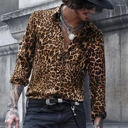 Men's Casual Shirts Men's Leopard Print Long Sleeve Shirt Luxury Social Elegant And Blouses