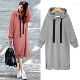 Women's Hoodies 2023 Autumn Winter Women Casual Side Split Long Sleeve Slim Plus Pullover Drawstring Hoodie Thick Sweatshirt Dress