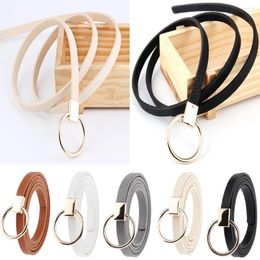 Belts Lady PU Leather O Ring Knot Belt Thin Skinny Waist For Dress Accessory Black Brown White Gray