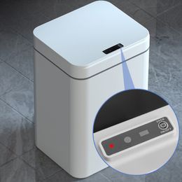 Waste Bins 16L Smart Sensor Garbage Bin Kitchen Bathroom Toilet Trash Can Automatic Induction Waterproof with Lid 230617