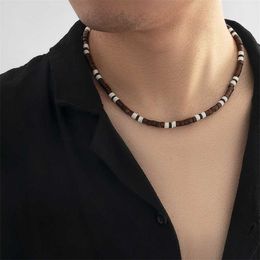 Beaded Necklaces Vintage Brown Natural Wood Beads Short Choker Necklace Men Trendy Chain on Neck 2023 Fashion Jewelry Collar Gift 230613