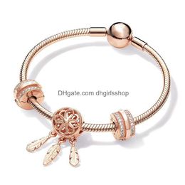 Charm Bracelets High Quality Brand Bracelet Rose Gold Dream Catcher Crystal For Women Party Jewellery Gifts Dropcharm Lars22 D Dhd3P