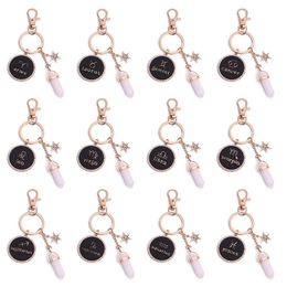 Pink Crystal Keychain Round Brand Diamond 12 Constellation Keychains Luggage Bag Decoration Pendant Keyring Key Chains