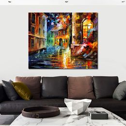 City Life Landscape Canvas Art Street Hand Painted Kinfe Painting for Hotel Wall Modern