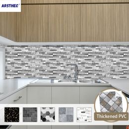 Wall Stickers PVC Tile Stickers Kitchen Backsplash Wallpaper Wall Adhesive Panel Waterproof Metal Texture Simulation Stick On Tiles Decoration 230616