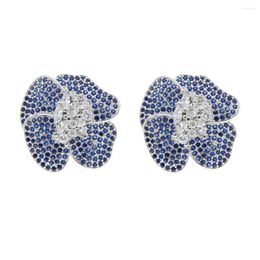 Stud Earrings Big Blue Black Cz Flower Earring Luxury European Women Jewelry Chic Fashion