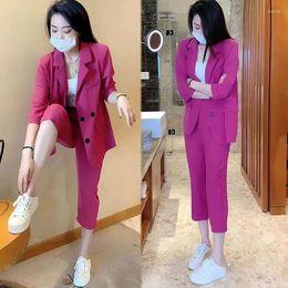 Women's Two Piece Pants Spring/Summer Solid Color Suit Women's Set 2023 Korean Fashion Temperament Back Split Casual Capris