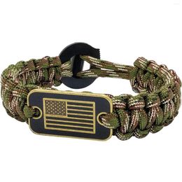 Link Bracelets MultiFunction Outdoor Survival Men Women Adjustable Braided Paracord Nylon Rope American Flag Wristband Camping