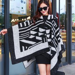 Scarves Mingjiebihuo Fashion Autumn And Winter Women's High Quality Shawl Warm Thick Knitted Dual Use Hooded Big Outdoor Poncho