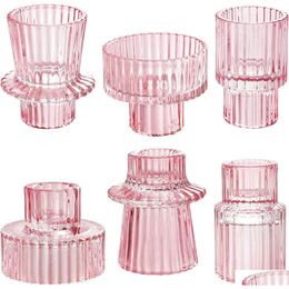 Candle Holders Nordic Pink Glass Candlestick European Taper Candles Table Stand Small Tealight Holder Home Decoration Drop Delivery G Dhhtp