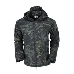 Hunting Jackets Outdoor Waterproof Soft Shell Military Tactical Jacket Men Camouflage Hooded Softshell Thin Pressure Glue Windbreaker Coat